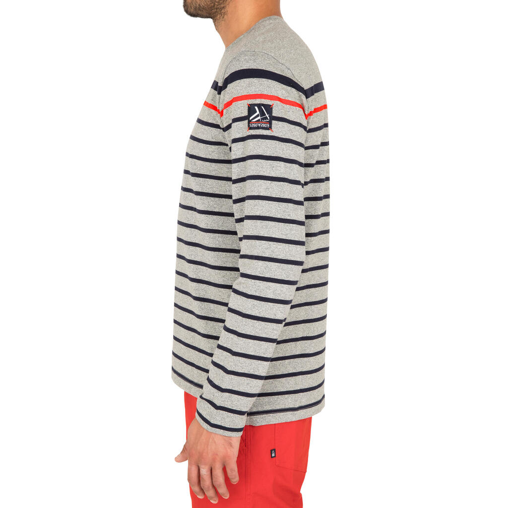 LS T-shirtMen’s 100 Adventure Sailing T-Shirt Striped Grey